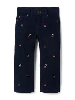 Janie and Jack Navy Corduroy Pants with Holiday Embroidery
